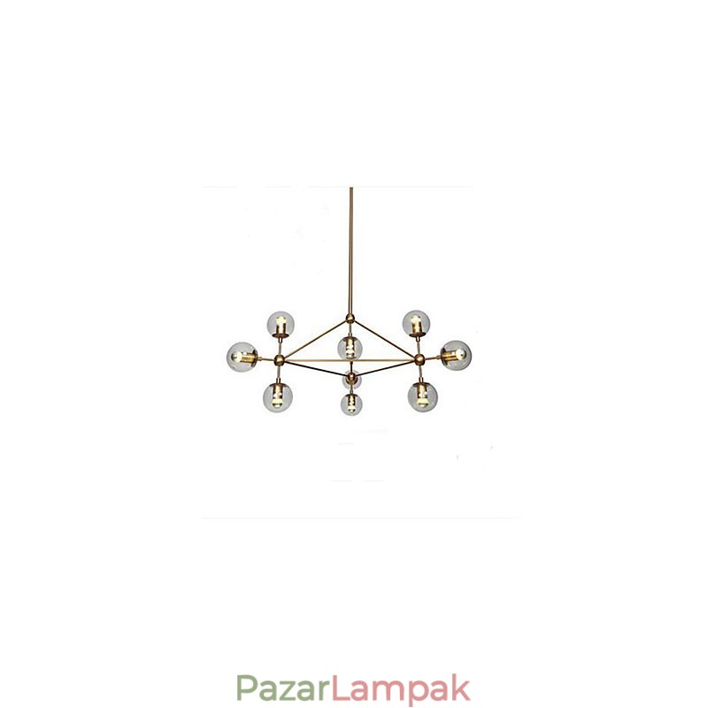 Golden Beans Chandelier 10 Light üvegernyővel