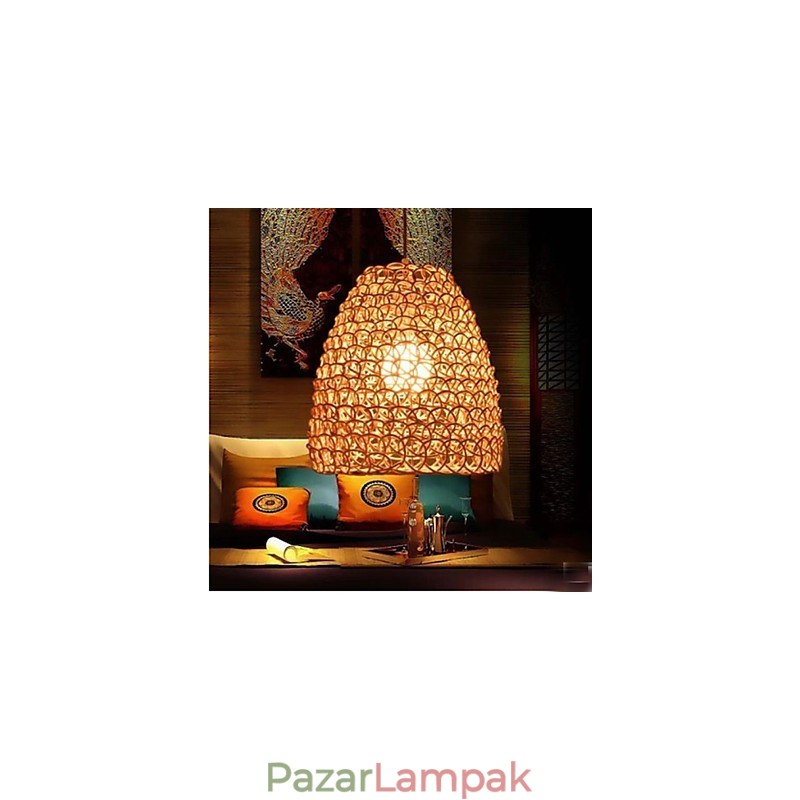 Retro kerek rattan kerti lámpaernyő