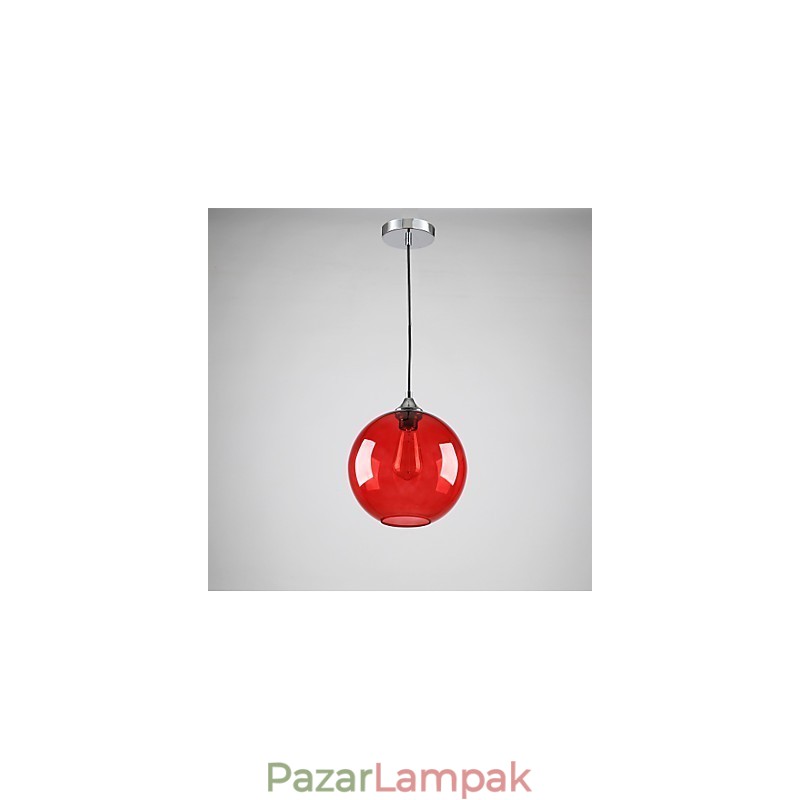 Modern üveg függőlámpa kerek piros buborék kivitelben