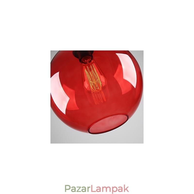 Modern üveg függőlámpa kerek piros buborék kivitelben