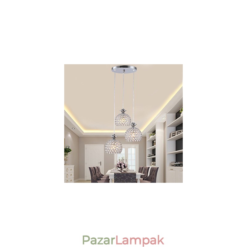 3 fejű, modern, modern kristályfüggő lámpa