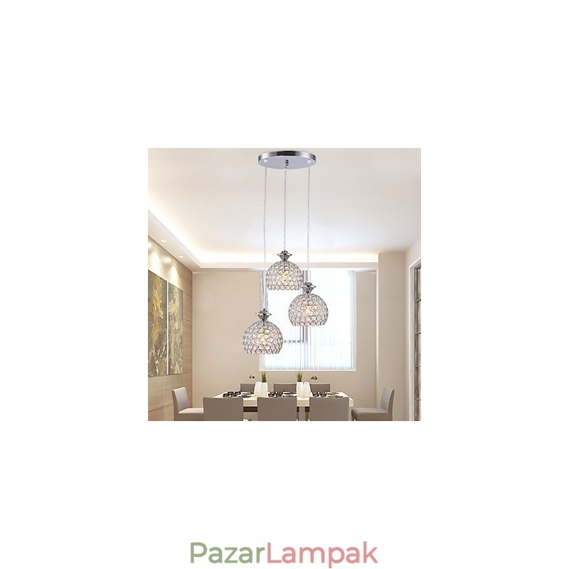 3 fejű, modern, modern kristályfüggő lámpa