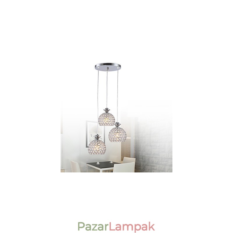 3 fejű, modern, modern kristályfüggő lámpa