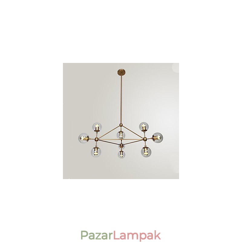 Golden Beans Chandelier 10 Light üvegernyővel