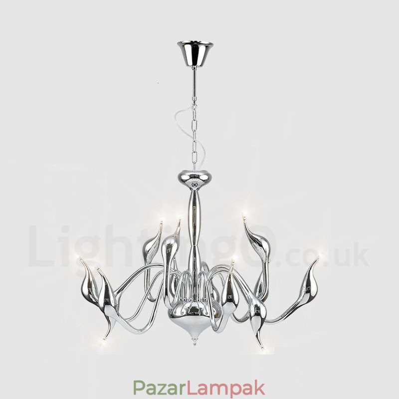 12 Light Modern Swan krómozott fém csillár függőlámpa