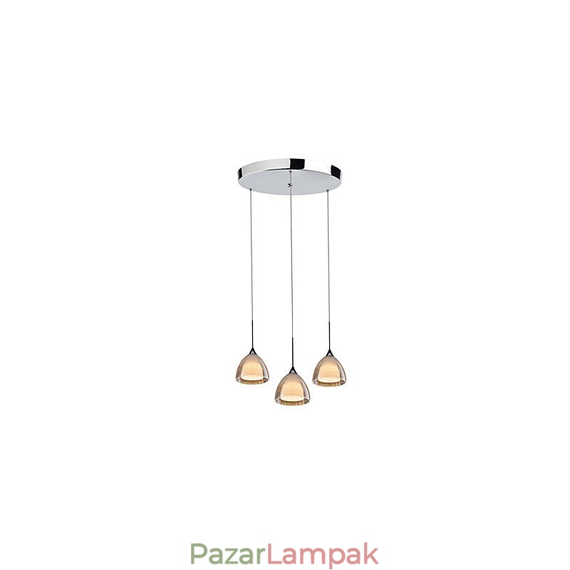 3 Könnyű Kétrétegű Pendant Island Light repedéses üveg polírozott króm