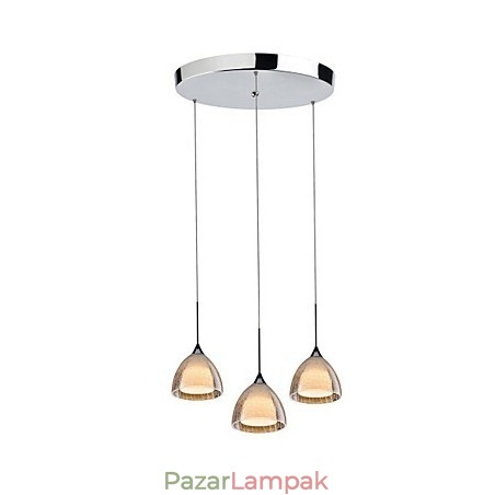 3 Könnyű Kétrétegű Pendant Island Light repedéses üveg polírozott króm