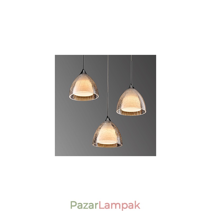3 Könnyű Kétrétegű Pendant Island Light repedéses üveg polírozott króm