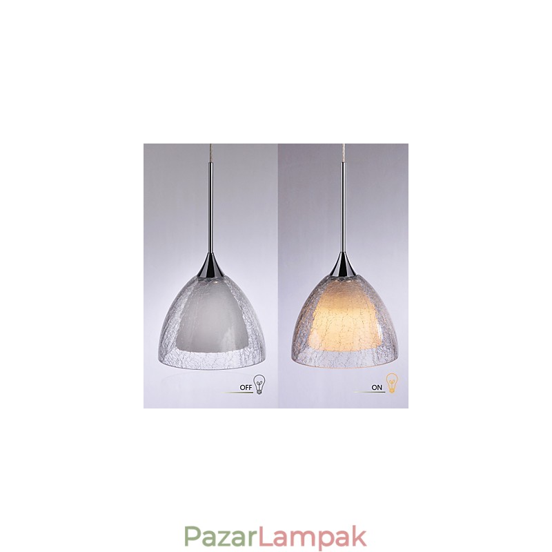 3 Könnyű Kétrétegű Pendant Island Light repedéses üveg polírozott króm