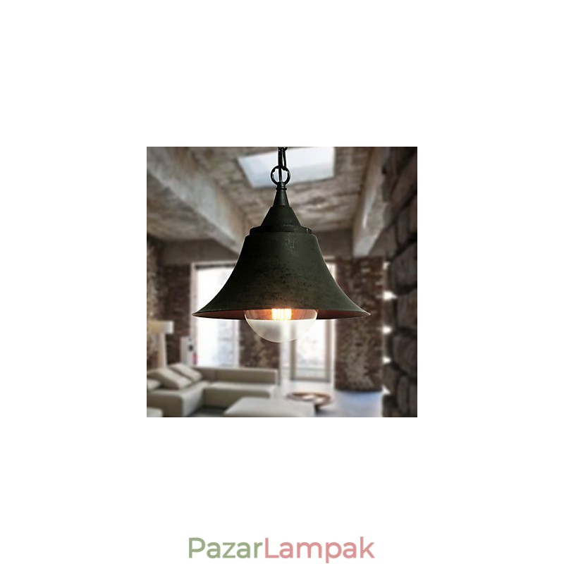 Közepes vintage matt fekete harang alakú fém függőlámpa