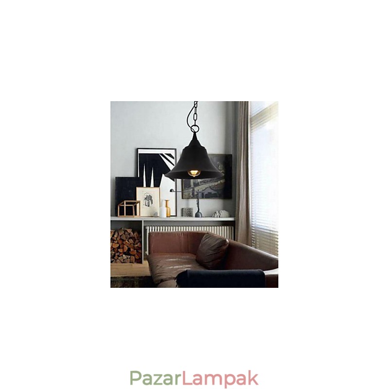 Közepes vintage matt fekete harang alakú fém függőlámpa