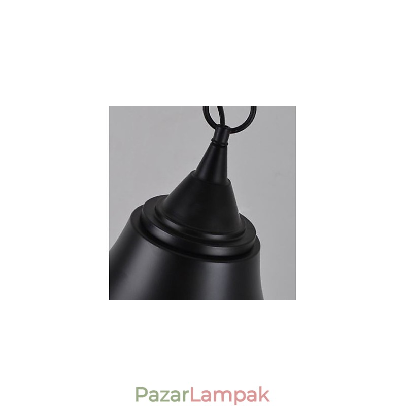 Közepes vintage matt fekete harang alakú fém függőlámpa