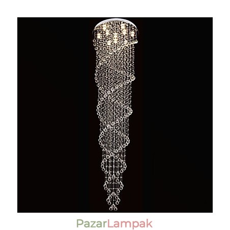 Mennyezeti csillár függő lámpatestek K9 kristály dupla spirállal D70CM H300CM Mennyezeti csillár függő lámpatestek K9 kristály dupla spirállal D70CM H300CM