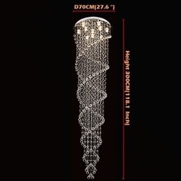 Mennyezeti csillár függő lámpatestek K9 kristály dupla spirállal D70CM H300CM