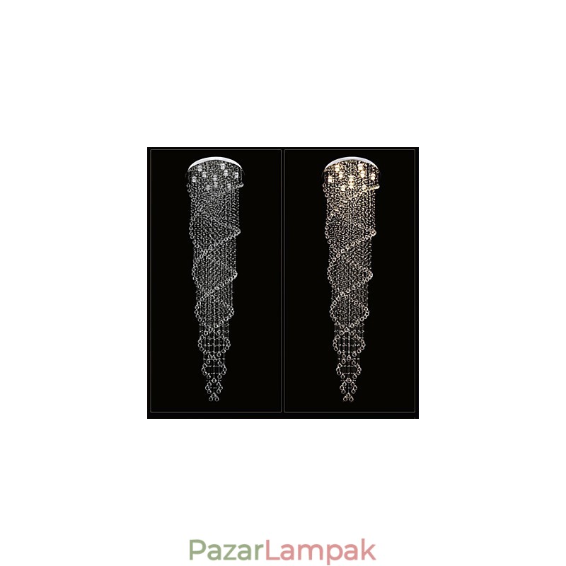 Mennyezeti csillár függő lámpatestek K9 kristály dupla spirállal D70CM H300CM