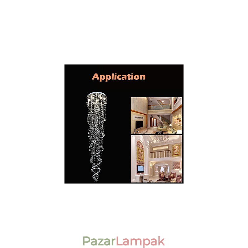 Mennyezeti csillár függő lámpatestek K9 kristály dupla spirállal D70CM H300CM