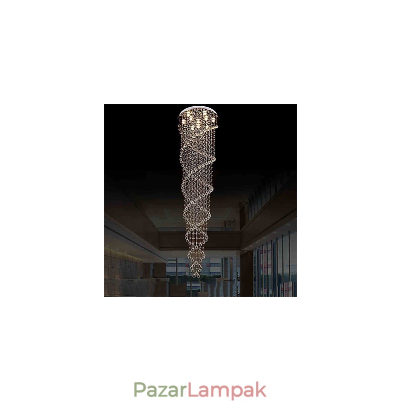 Mennyezeti csillár függő lámpatestek K9 kristály dupla spirállal D70CM H300CM