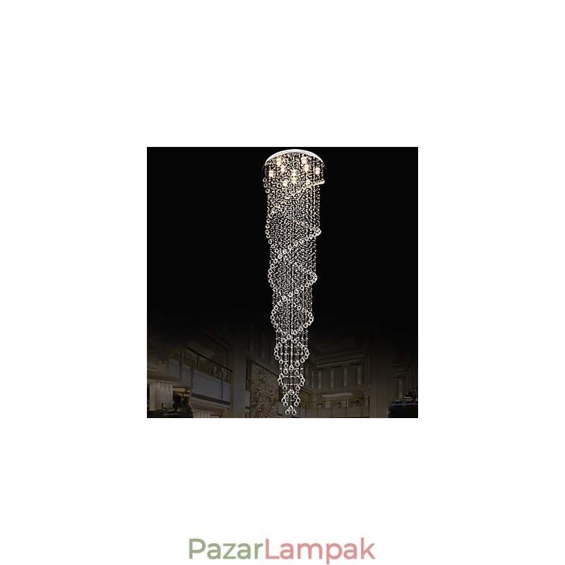 Mennyezeti csillár függő lámpatestek K9 kristály dupla spirállal D70CM H300CM