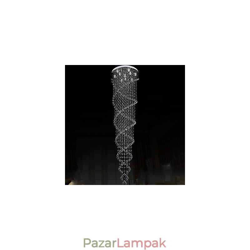 Mennyezeti csillár függő lámpatestek K9 kristály dupla spirállal D70CM H300CM