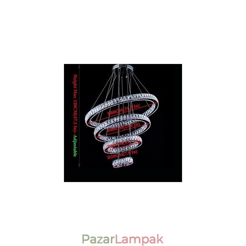 Kristály függesztett mennyezeti lámpa csillár világítótestek 4 gyűrűvel