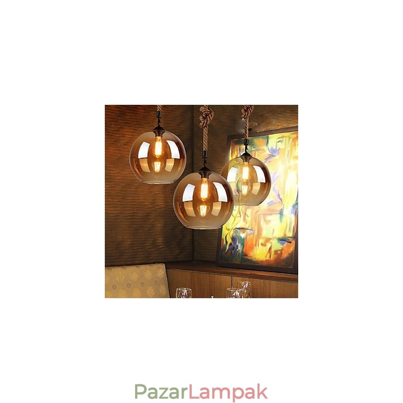 Loft American Rope Retro Lighting Lights Üveg függőlámpa