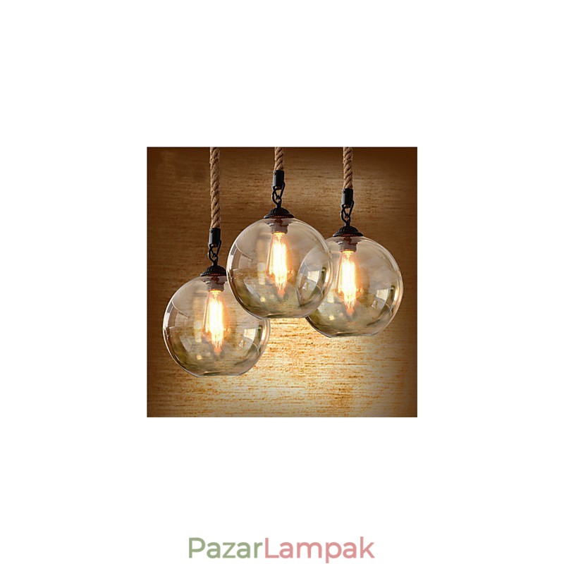 Loft American Rope Retro Lighting Lights Üveg függőlámpa