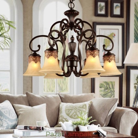 Csillár függőlámpa 6 fényű Vintage Country Island fém+üveg