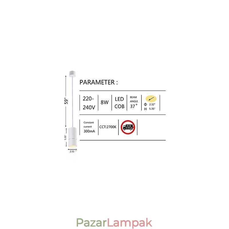 GE 05032 8W 136mm 1 Light Mini függőlámpa porított fehér alumíniummal