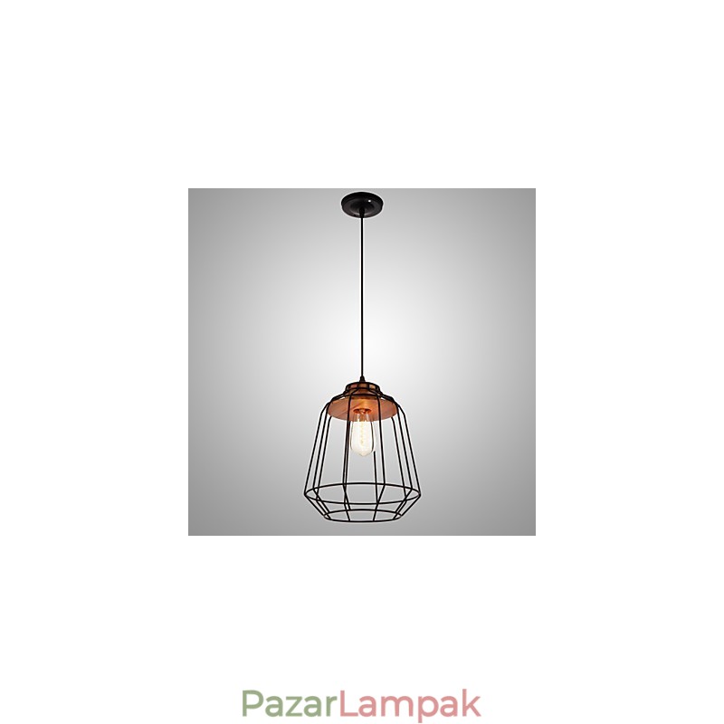 Vas festő függőlámpa fából készült középső vaskalitkás világítólámpával