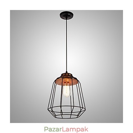 Vas festő függőlámpa fából készült középső vaskalitkás világítólámpával