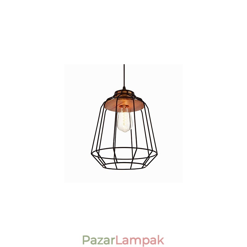 Vas festő függőlámpa fából készült középső vaskalitkás világítólámpával