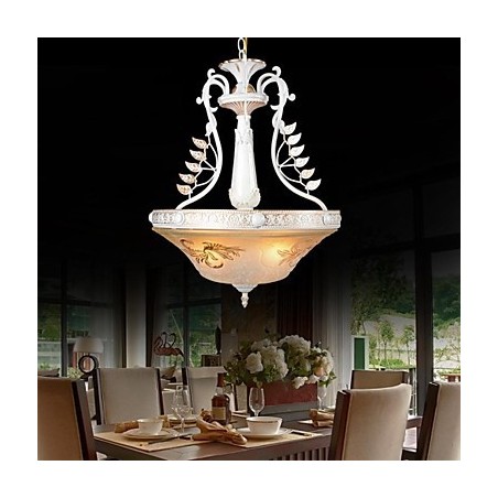 Fehér medál három fényű mintás üvegernyő kézzel aranyozott európai retro klasszikus