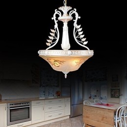 Fehér medál három fényű mintás üvegernyő kézzel aranyozott európai retro klasszikus