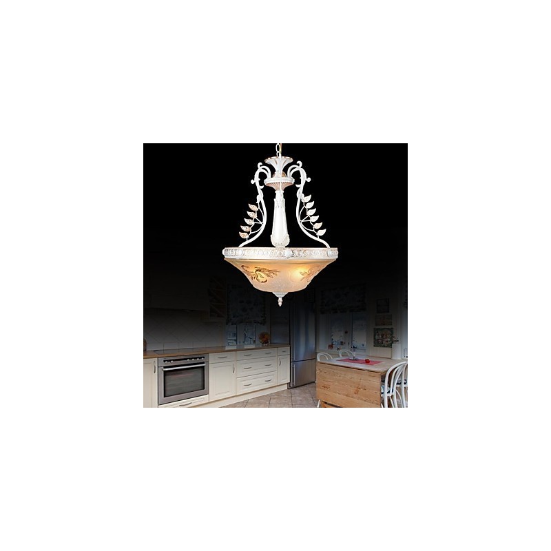 Fehér medál három fényű mintás üvegernyő kézzel aranyozott európai retro klasszikus