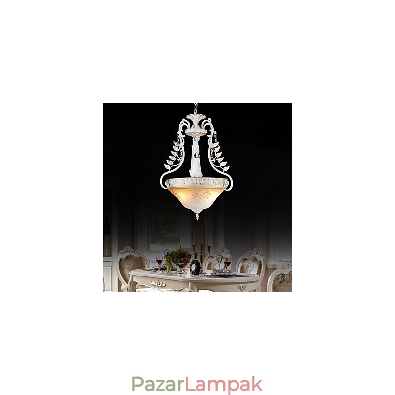 Fehér medál két fényű mintás üvegernyő kézzel aranyozott európai retro klasszikus