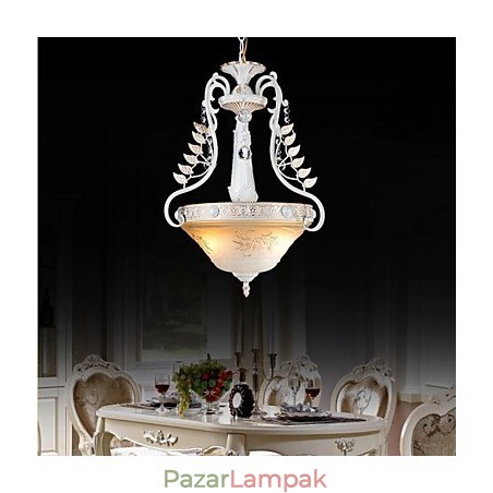 Fehér medál két fényű mintás üvegernyő kézzel aranyozott európai retro klasszikus