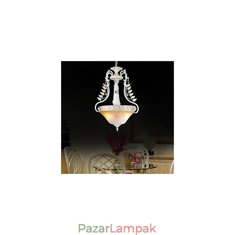 Fehér medál két fényű mintás üvegernyő kézzel aranyozott európai retro klasszikus