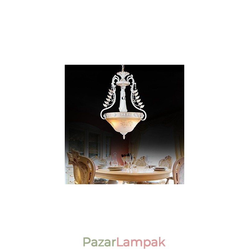 Fehér medál két fényű mintás üvegernyő kézzel aranyozott európai retro klasszikus