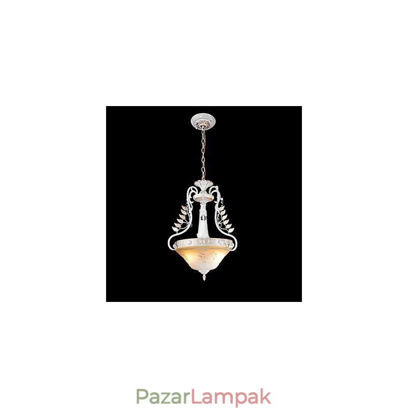 Fehér medál két fényű mintás üvegernyő kézzel aranyozott európai retro klasszikus