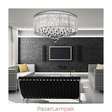 Elegáns kristály függőlámpa 8 lámpával hengeres árnyalatban