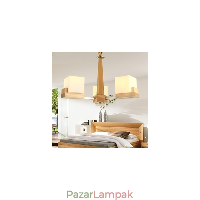 Tölgy függőlámpa Három fényű tölgy és üveg