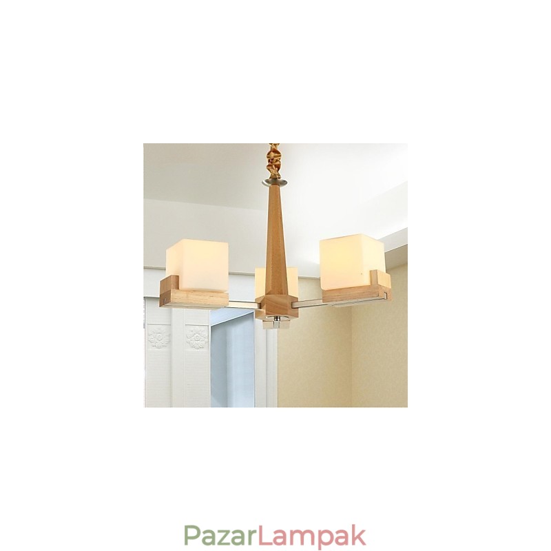 Tölgy függőlámpa Három fényű tölgy és üveg