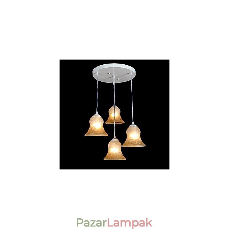 Fehér medál négy lámpa mintás üvegernyő kézzel aranyozott európai retro klasszikus