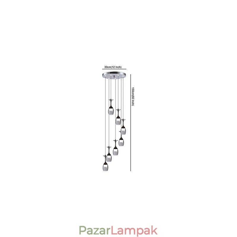 Modern függőlámpa 7 lámpával, integrált izzókkal, lépcsőlámpával