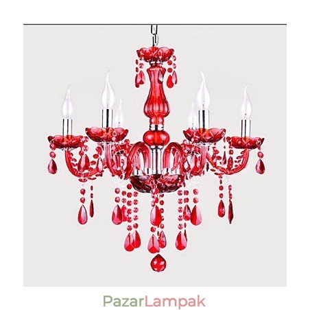 Csillár vörös kristály luxus modern 6 lámpa Csillár vörös kristály luxus modern 6 lámpa