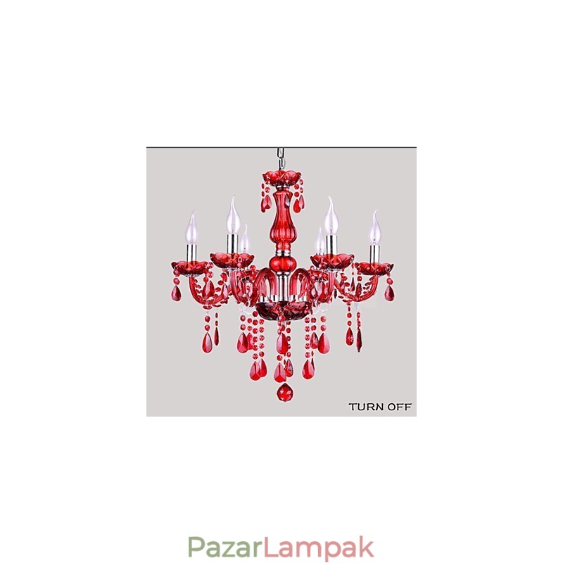 Csillár vörös kristály luxus modern 6 lámpa