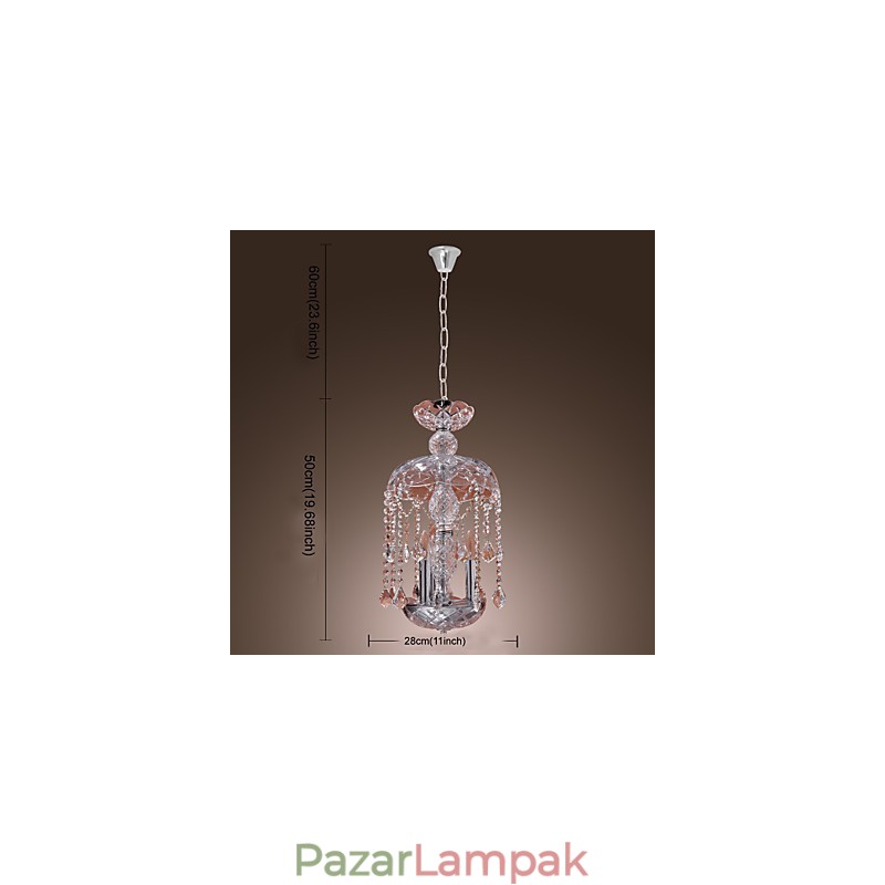 Modern kristály függőlámpa 3 lámpával üvegárnyékban