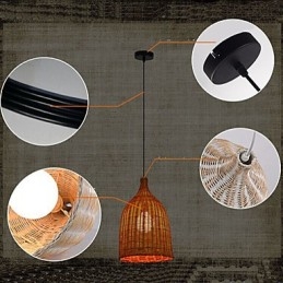 Rattan Chandelier Chandelier Chandelier Kreatív Retro Rattan lámpa