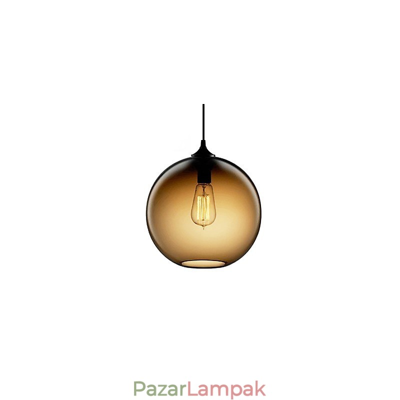 Modern üveg függőlámpa kerek barna buborék kivitelben