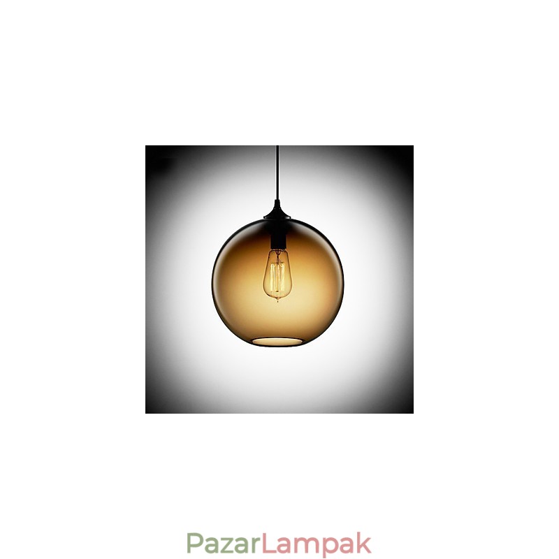 Modern üveg függőlámpa kerek barna buborék kivitelben